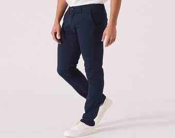 Trousers Men Regular Fit Stretch Navy Blue | Summer Trousers | Chino Trouser | Gift for Men