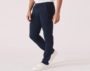 Trousers Men Regular Fit Stretch Navy Blue | Summer Trousers | Chino Trouser | Formal Chino Pants | Gift for Him