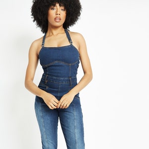 Denim Jumpsuit Woman Sleeveless  Mid Blue Wash | Vintage Jumpsuit | Casual Jumpsuit | Womens Strappy Dungaree | Holiday Outfit
