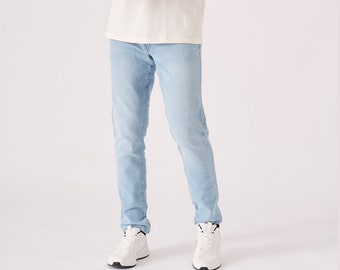 Light Blue Wash Slim Fit Stretch Jeans for Men, Casual Denim Pants, Modern Style, Comfortable Fit, Gift for Men
