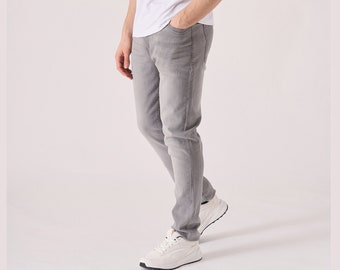 Slim-fit denim herenjeans met grijze wassing: casual broek van stretchkatoen