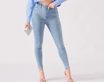Light Wash Skinny Jeggings: High Waist Stretch Denim