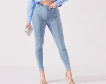 Jeans Women Skinny Light Blue Wash | Casual High Waist Pencil Pants | Women Jeans Trouser | Fashion Straight Leg Pants | Mom Jeans