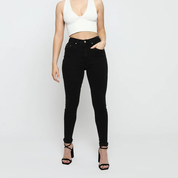 Jeans für Damen High Waist Skinny Black Wash | Damen Hosen | Skinny Jeans | Geschenk für Frauen