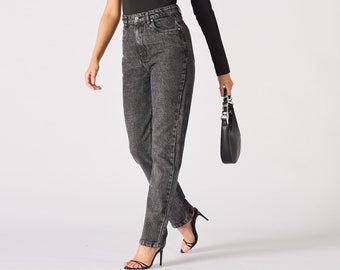 Jeans für Frauen High Waisted Mom Schwarz Acid Wash | Frauen Jeans | Geschenk für Frauen