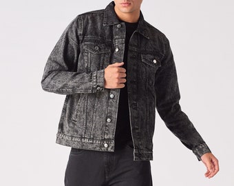 Vintage Denim Jacket Oversized Jean Jacket Black Jean Jacket Black Denim and Suede Jacket Etsy Canada
