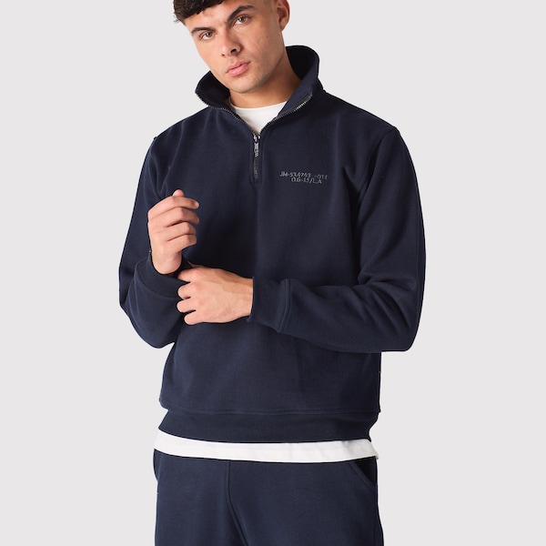 Quarter Zip Sweatshirt Navy Blue | Embroidered Sweatshirt Men | Half Zip Sweatshirt | Gift for Her | Oversized Sweatshirt | Shirt for Men