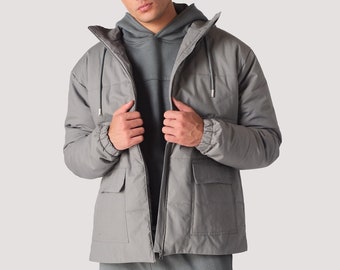 Puffer Jacket Vintage Ripstop Grey | Zip Up Jacket Y2k | Vintage Puffer Coat | Bubble Jacket |Men's Puffer Jacket | Winter Jacket Men | Gift