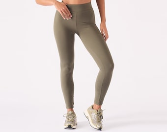 Full Length Leggings Essential Deep Waistband Khaki | Gym Wear Legging | Yoga Leggings | Womens Legging | Christmas Gift