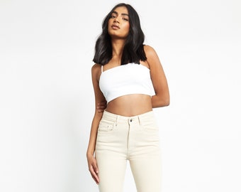 High Waisted Skinny Jeans - Ecru