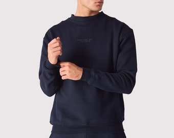 Crewneck Sweatshirts Navy Blue | Mens Sweatshirts | Oversized Sweatshirt | Winter Sweatshirts | Embroidered Sweatshirts