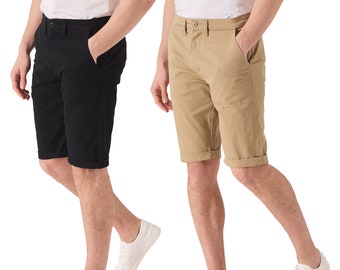 Summer Chino Shorts Pack of 2 Slim Fit Stretch Black & Stone Brown | Shorts Men | Personalised Gift