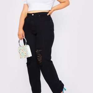 Plus Size Size Straight Leg Ripped Jeans - Black