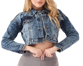 Acid Wash Cropped Denim Trucker Jacket | Retro Streetwear Jean Jacket for Women, Vintage Style, Casual Outerwear, Gift Idea