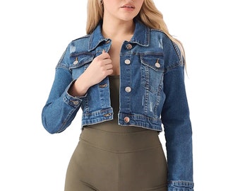 Women Crop Jacket | Vintage Denim Jacket | Crop Jean Jacket | Women Denim Jacket | Short Denim Jacket Women | Short Body Fitted Jacket