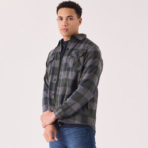 Summer Shirt Plaid Flannel Grey Olive Button | Check Shirt | Mens Shirts | Gift for Men