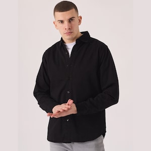 Mens black deals denim shirt uk
