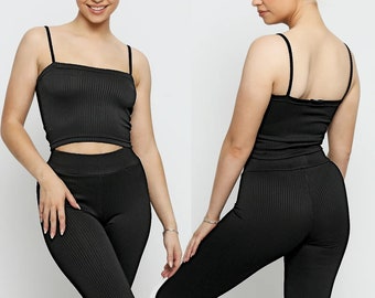 Black Textured Stripe Crop Top: Women's Summer Top