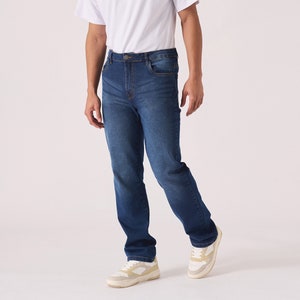 Men Straight Fit Jeans Mid Blue Wash | Men Jeans | Denim jeans | Stretchable Jeans for Men | Gift for Him