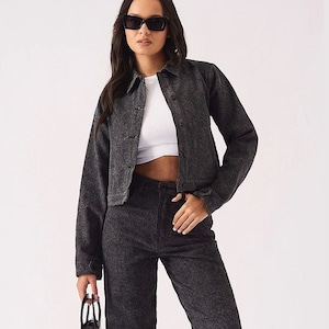 Women Denim Jacket  Black Acid Wash | Cropped Jacket | Techwear jacket | Gift for Women