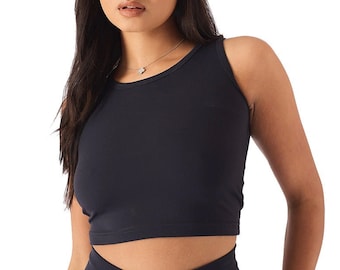 Black Racer Neck Crop Top: Athleisure Y2k Tank