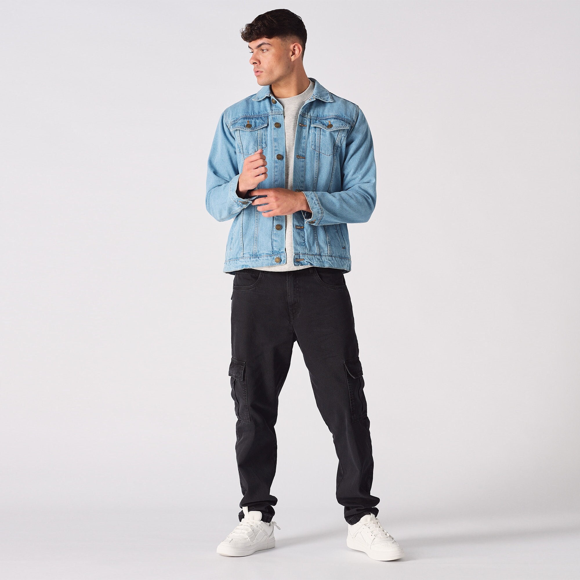 【クーポン対象外】 Fashionable Mens Denim Jacket Light Blue Jeans Jacket ジャケット・アウター