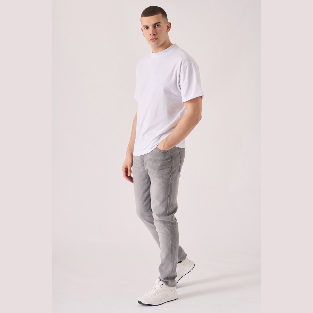 Jean Washed Denim Pants - Grey