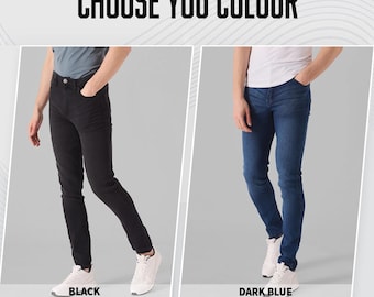 Men's Stretch Denim Skinny Jeans: Dark Blue or Black