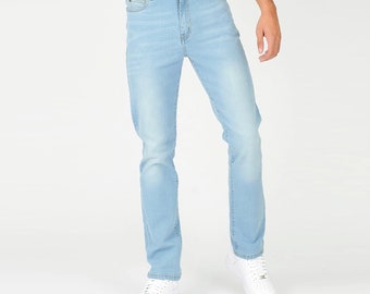 Slim-fit herenjeans: lichtblauwe wassing denim