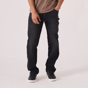 Pants Men Mid Blue Wash Straight Fit Jeans Denim Jeans Versatile Style 5-Pocket Design Internal Waist Adjusters image 4