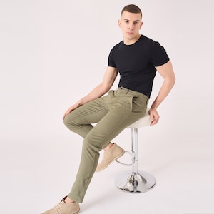 Pantaloni chino vintage Pantaloni elasticizzati casual da uomo Pantaloni chino comodi da uomo regolari Verde chiaro immagine 6