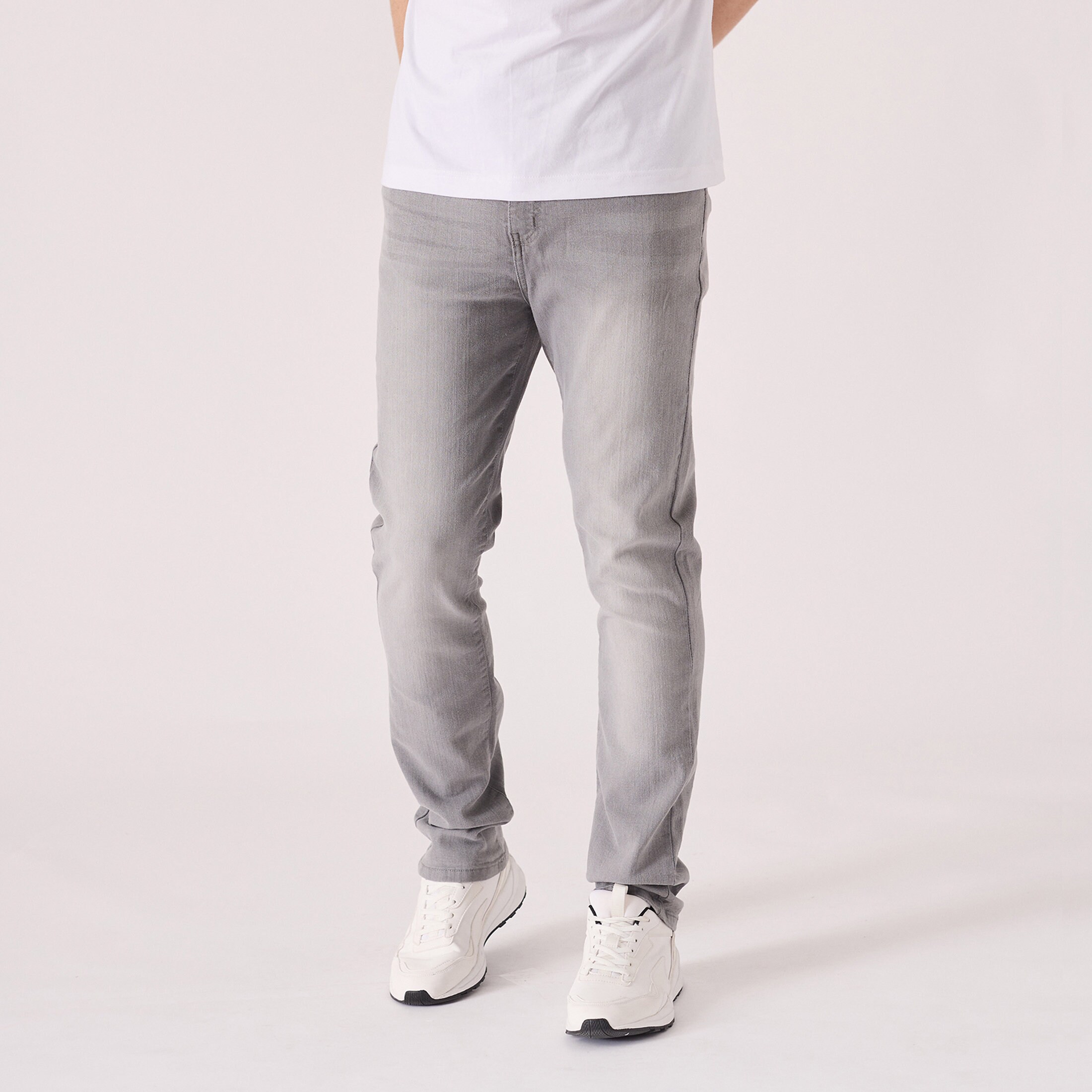 Men's Slim Fit Grey Wash Denim Jeans: Stretch Cotton Casual Pants - Etsy