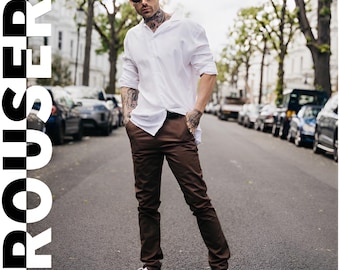 Men's Slim Fit Stretch Chinos: Cotton Twill 5-Pocket Trousers