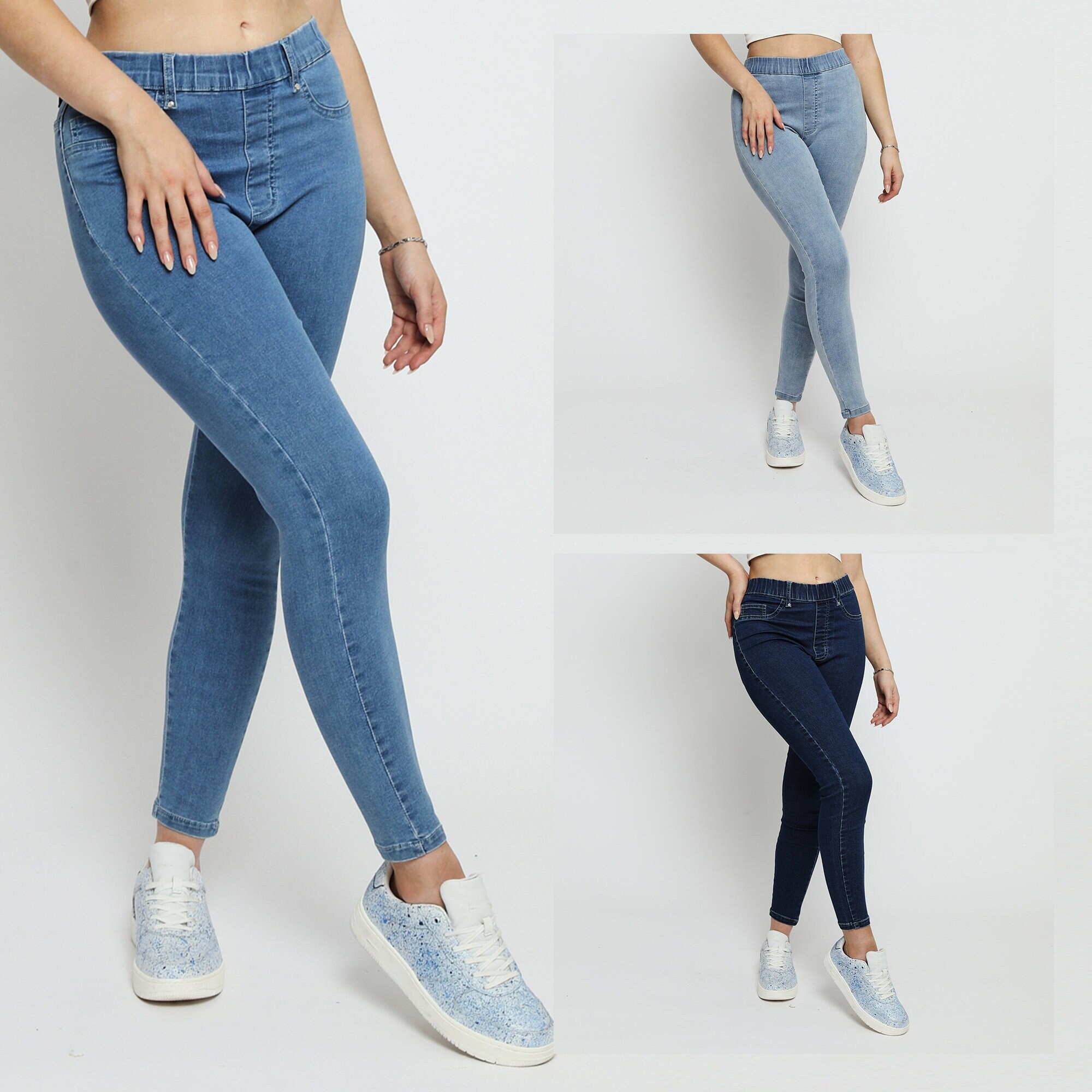 Women's Denim Print Fake Jeans Look Like Leggings Sexy Stretchy High Waist  Slim Skinny Jeggings Tights for Women