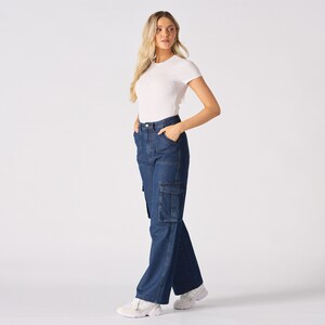 High Waisted Cargo Pants Blue Wash Women Denim Jeans Wide Leg Jeans Fashion Jeans Women Y2k Cargo Pants Vintage High Waisted Jeans image 7