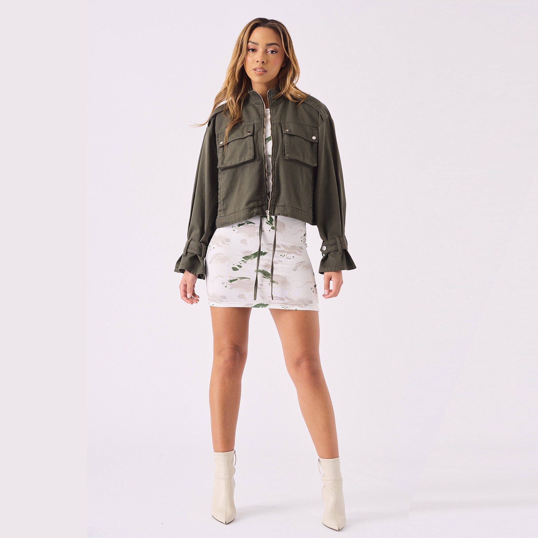 【YOURNUS】Mojave Pocket Crop Jacket Women Cropped Jacket Khaki | Versatile and Stylish Techwear