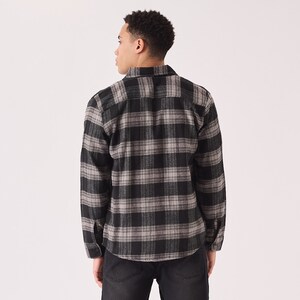 Check Shirt Plaid Flannel Stylish Black Grey Summer Shirt Long Sleeve Denim Shirt Gift for Men image 3