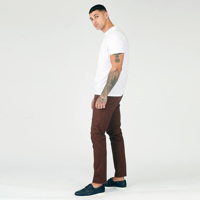 Pantalón chino elástico ajustado para hombre, pantalones de playa formales informales con bolsillos, pantalones elásticos marrón chocolate para hombre, joggers para hombre imagen 4