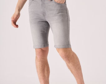 Slim Fit Graue Jeans-Shorts für Herren | Sommer Jeans Shorts mit Stretch, Gerade Passform, Lässige & Vielseitige Herren Sommer Shorts