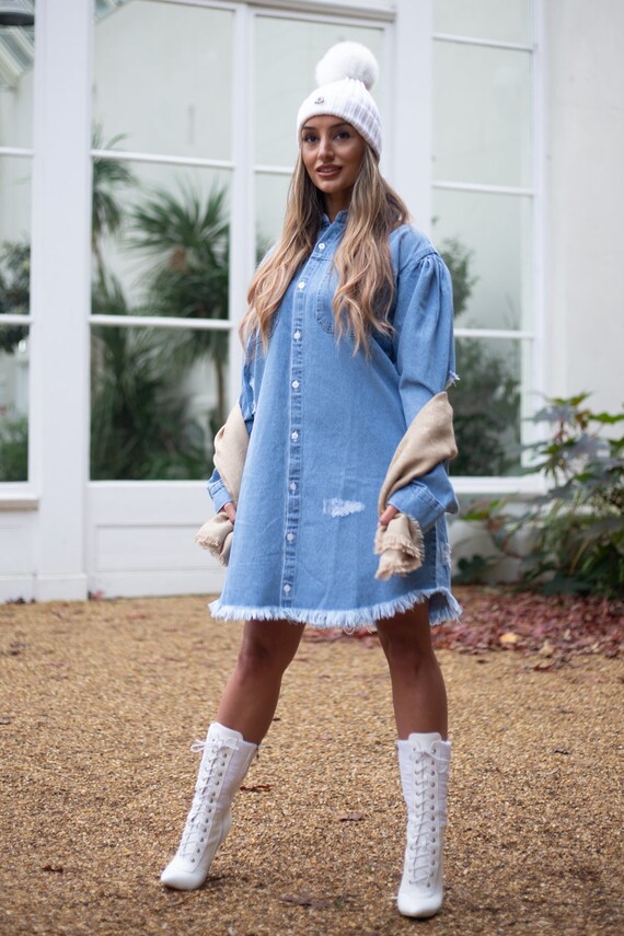 Oversized distressed shop denim shirt