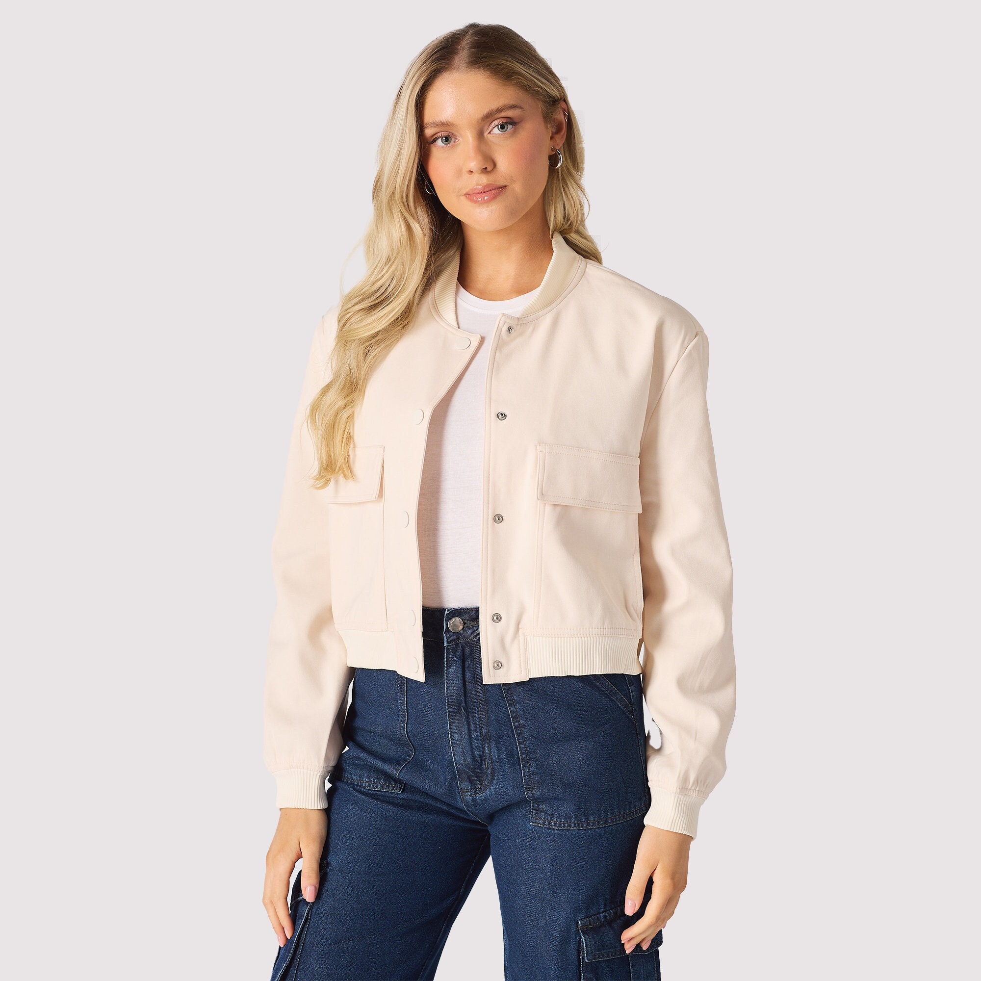 Women Varsity Jacket Beige Baseball Jacket Women Streetwear Bomber Harrington Jacket Gift for Friend Vintage Bomber Jacket Gifts Etsy