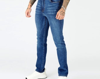 Slim-fit denimjeans: middenblauwe wassing, stretchkatoen
