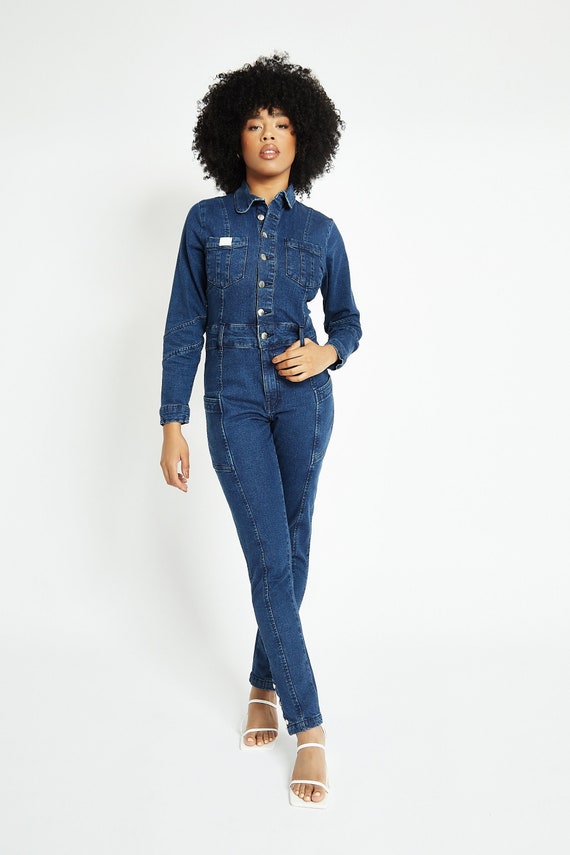 Blue Acid Wash Denim Jumpsuit | SilkFred US