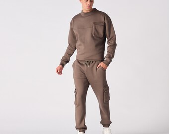 Pantalon de jogging cargo marron pour homme : pantalon streetwear avec poches 3D