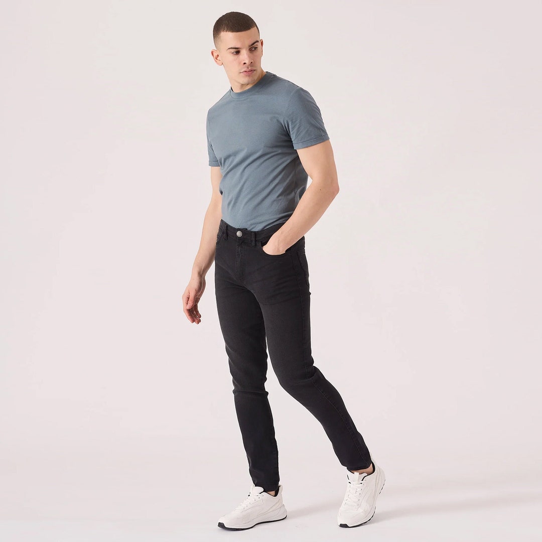 Skinny Jeans Black Vintage Jeans for Man High Waisted Denim Pants