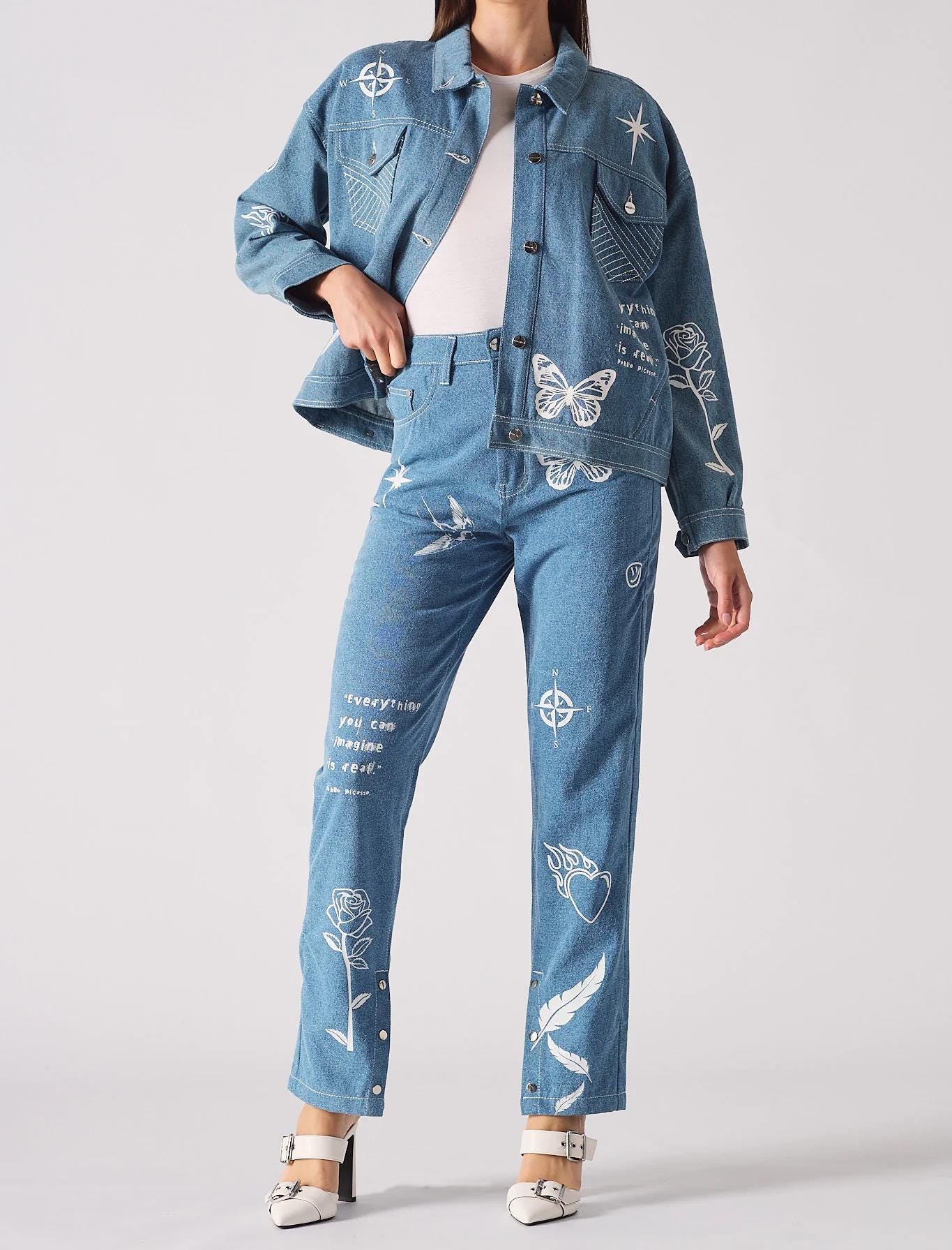Straight Leg Jeans - Light Blue | Women's Jean | Printed