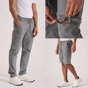 Cargo Pants Shorts 2-in-1 Grey | Men's Convertible Style | Cargo Pockets, Comfort Fit | Fashion Forward Statement