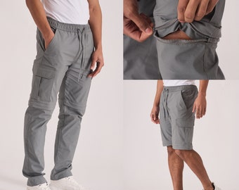 Streetwear Cargo Pants Shorts 2-in-1 Grey Unisex Casual