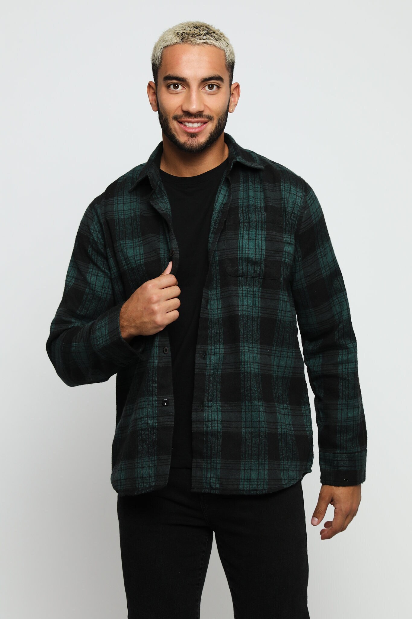 dark green flannel shirt