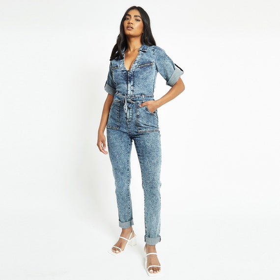 Blue Acid Wash Denim Jumpsuit | SilkFred US